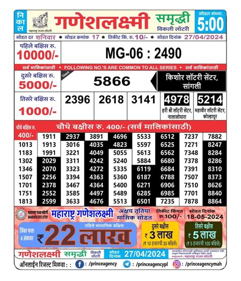ganesh laxmi lottery result today